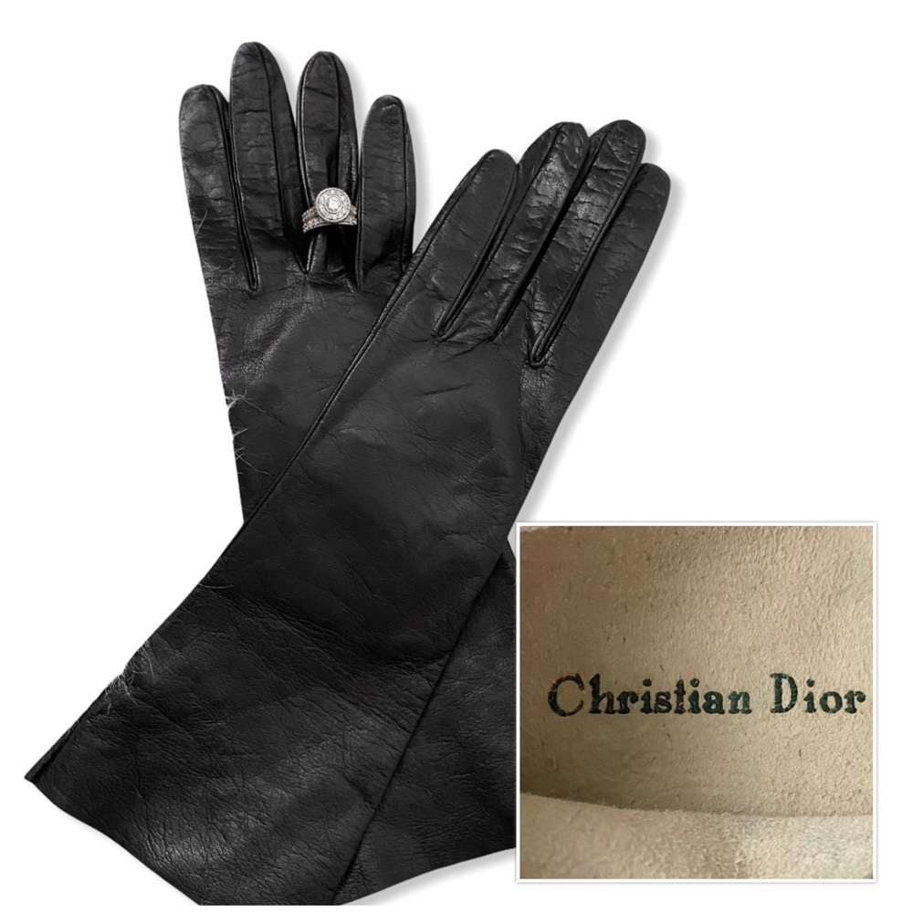 Christian Dior Vintage Black Leather Gloves Sz 6